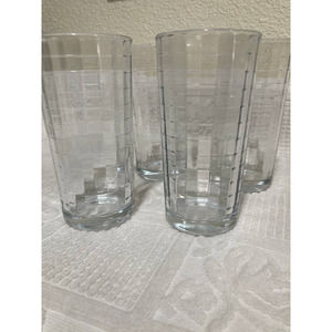 Set of 4 Water Glass‎ Clear Squares Pattern Vintage 1990s.